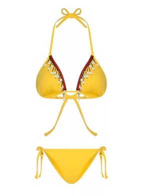Boru Boncuk Aksesuarlı Sarı Üçgen Bikini