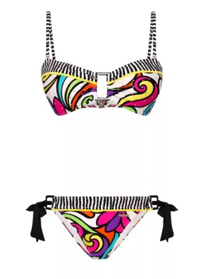 Renkli Geometrik Desenli Taş Baskılı Straplez Bikini