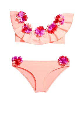 Çiçekli Nar Çiçeği Straplez Bikini Takımı