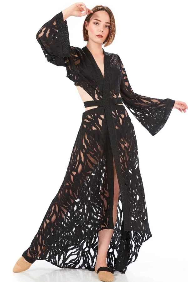 Sevilla Transparant Siyah Kimono Elbise