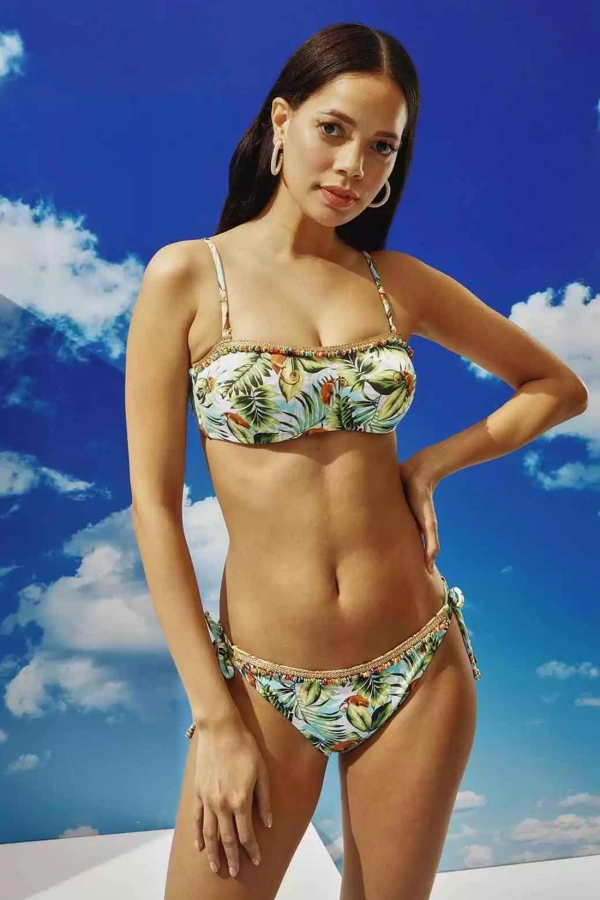 Şerit Boncuklu Straplez Bikini