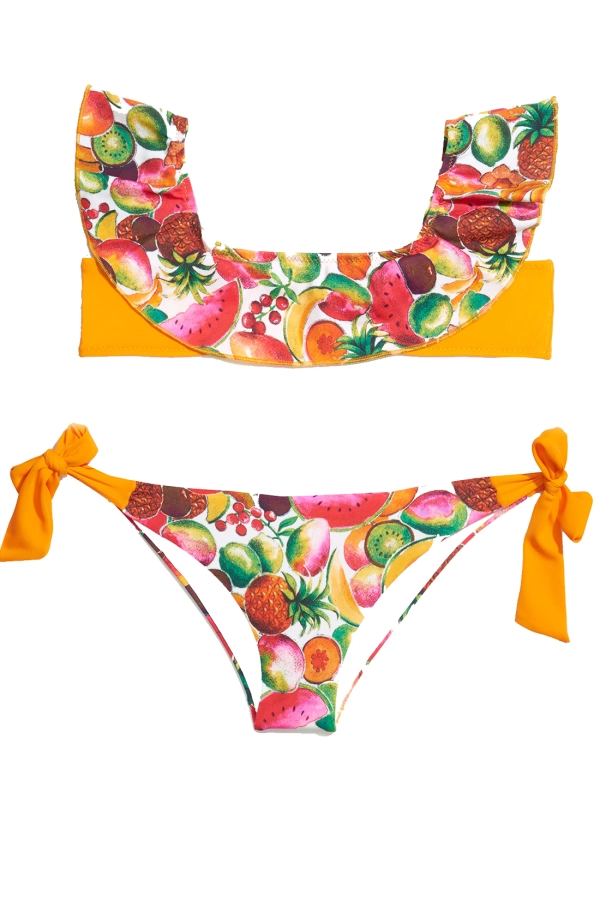 Meyve Desenli Straplez Bikini Takımı