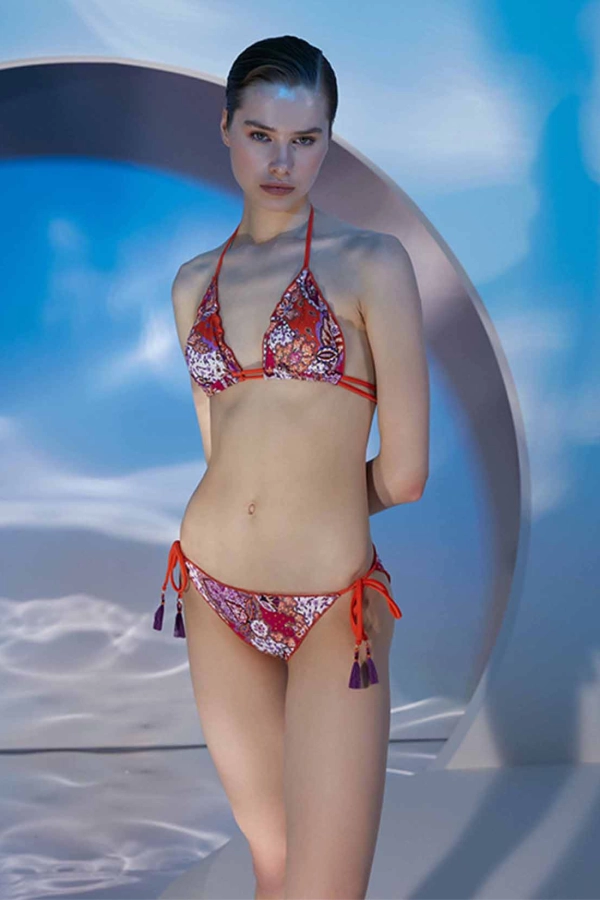 Taş Baskılı Fuşya Üçgen Bikini Takımı