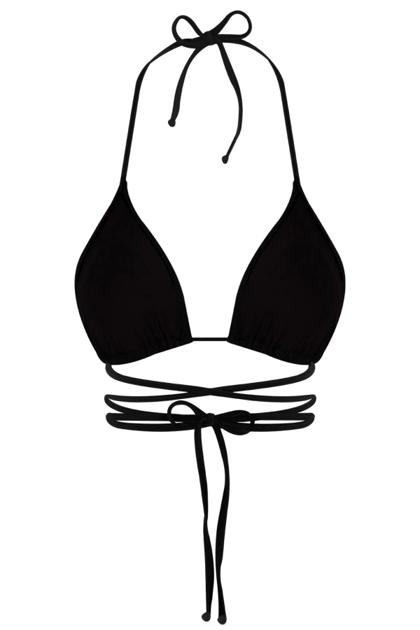 Siyah Belden Bağcıklı Üçgen Bikini Takımı