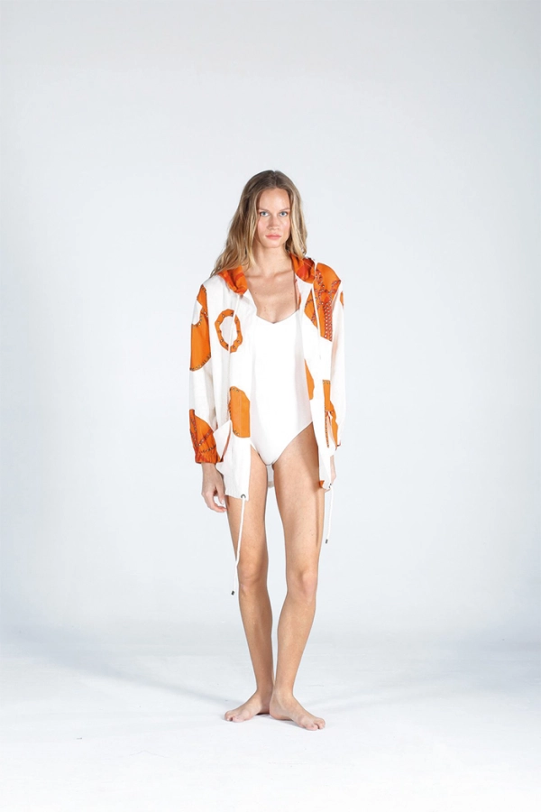 Bohemian Turuncu Zımbalı Kapüşonlu Kimono