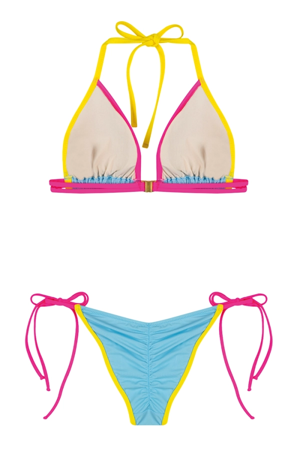 Neon Renkli Bağcıklı Üçgen Bikini Takımı