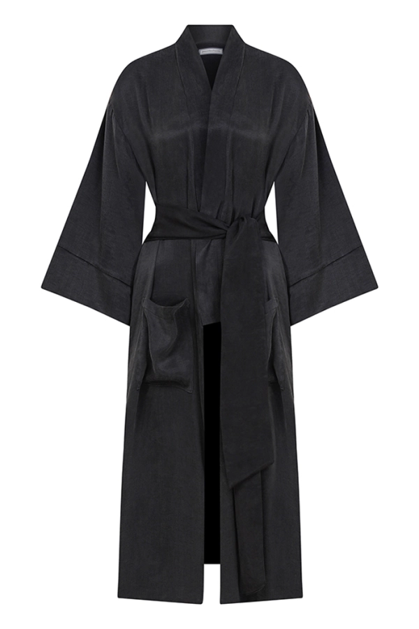 Taşlanmış İpek Kupra Kimono Siyah