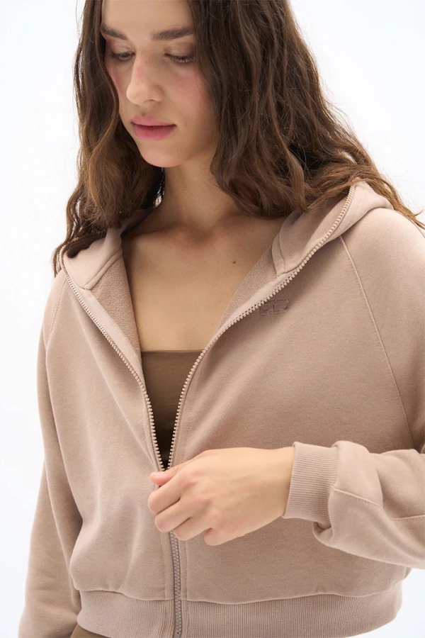 Taş Rengi Zipper Sweatshirt