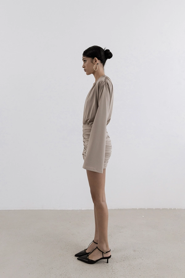 The Natte Beige Mini Dress