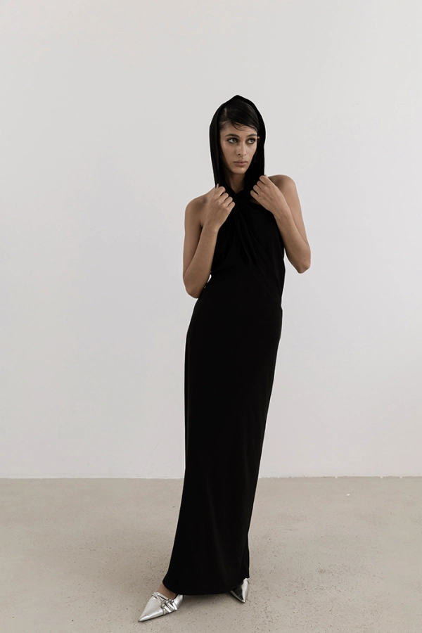 Wrap Dress In Black Shıny Jersey