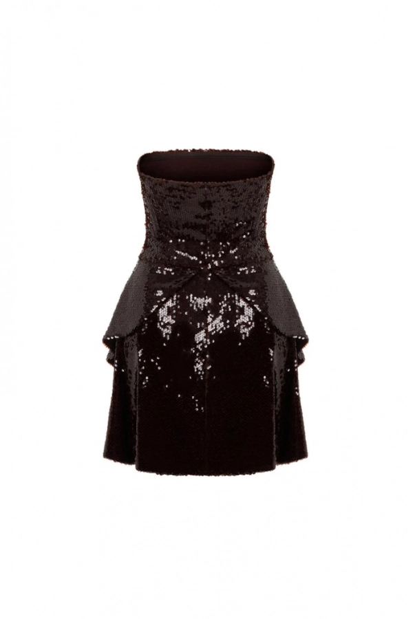 Talia Payetli Kahverengi Elbise