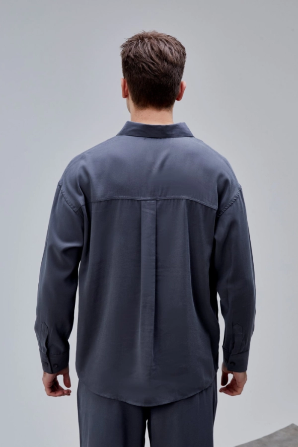 Antrasi̇t Renk Oversize Tensel Gömlek