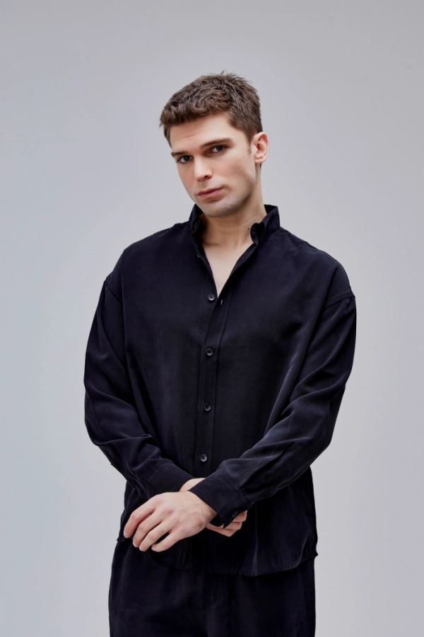 Siyah Renk Oversize Tensel Gömlek