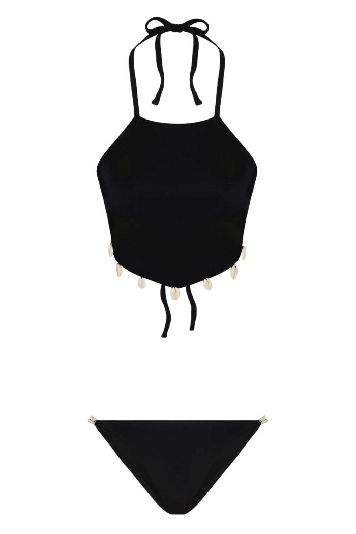Deniz Kabuklu Siyah Bikini