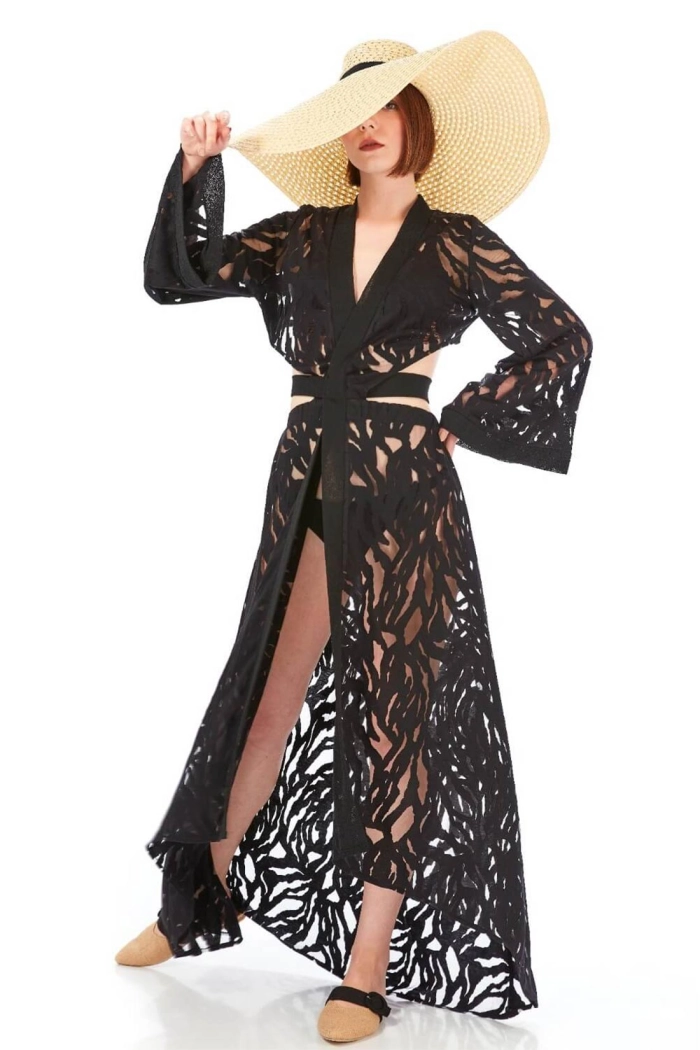 Sevilla Transparant Siyah Kimono Elbise