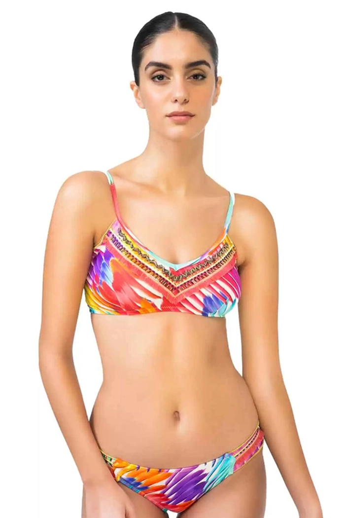 Boncuk Nakışlı V Yaka Halter Bikini Takımı