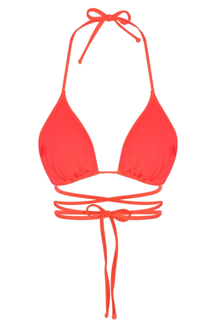 Turuncu Belden Bağcıklı Üçgen Bikini Takımı