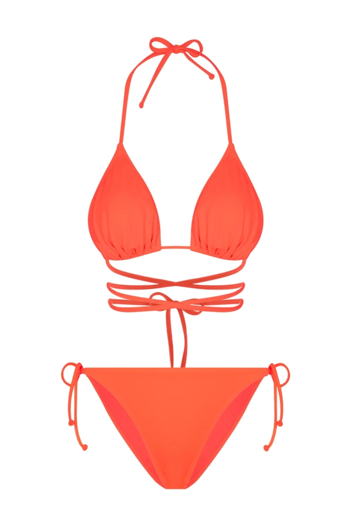 Turuncu Belden Bağcıklı Üçgen Bikini Takımı