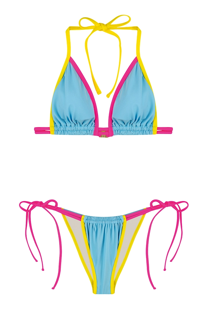Neon Renkli Bağcıklı Üçgen Bikini Takımı