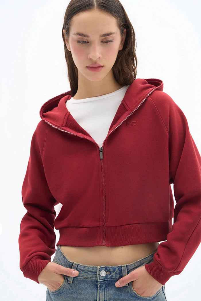 Taş Rengi Zipper Sweatshirt