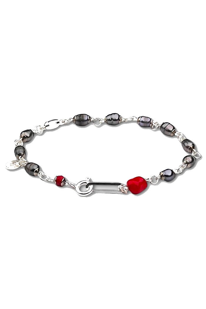 Pearl & Coral & Silver Unisex Bileklik