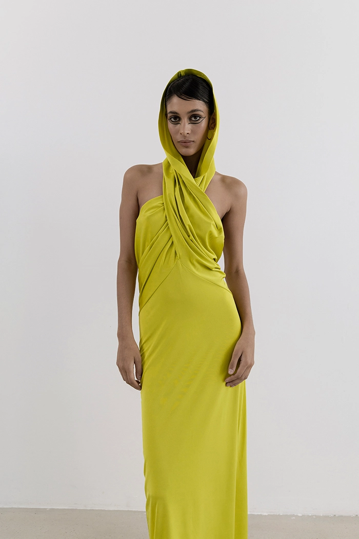 Wrap Dress In Green Shıny Jersey