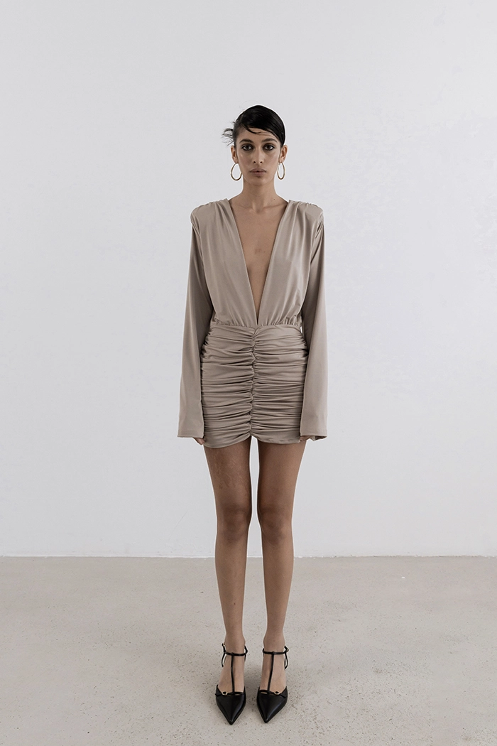 The Natte Beige Mini Dress