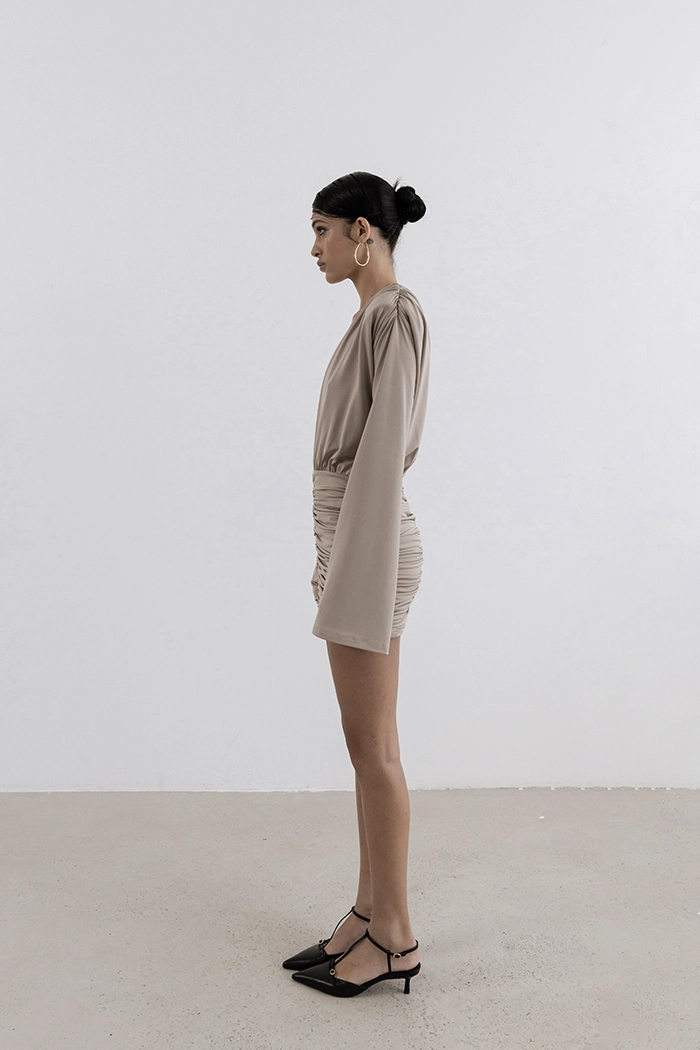 The Natte Beige Mini Dress