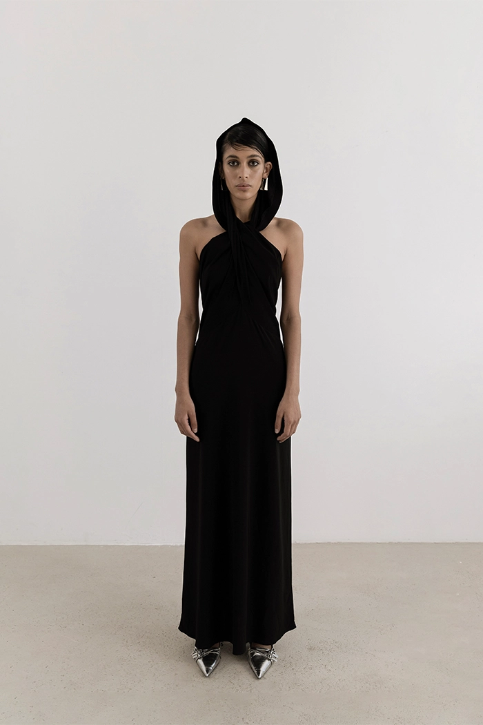 Wrap Dress In Black Shıny Jersey