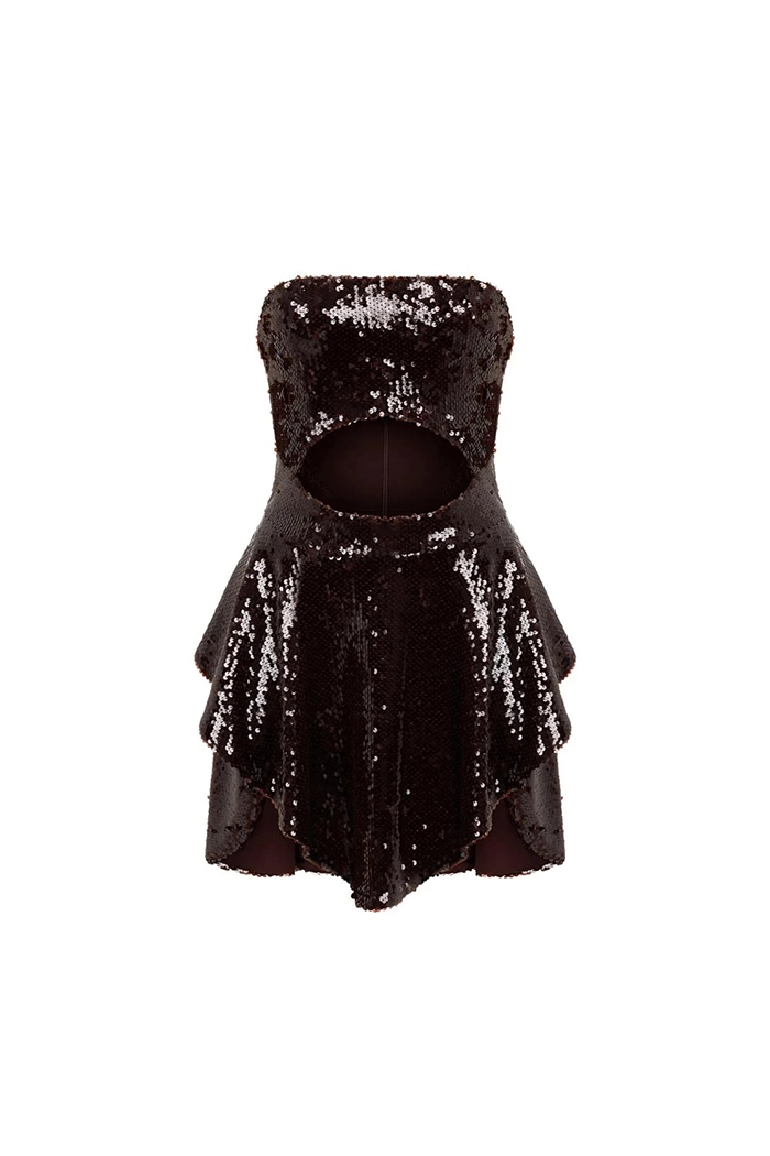 Talia Payetli Kahverengi Elbise