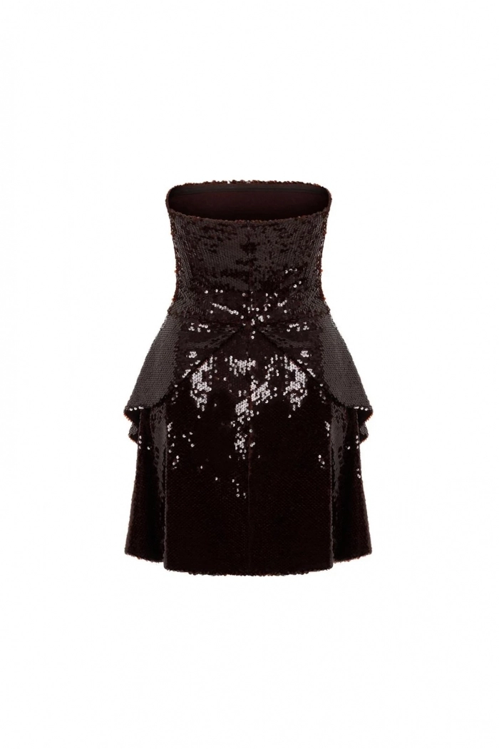 Talia Payetli Kahverengi Elbise