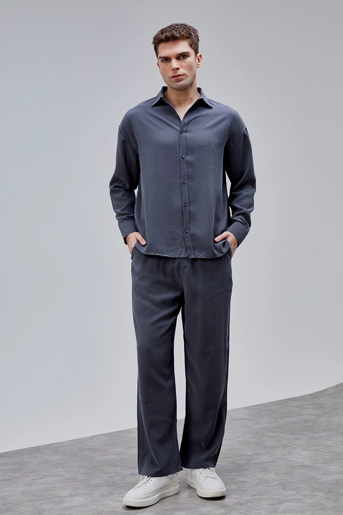 Antrasi̇t Renk Dökümlü Tensel Pantolon