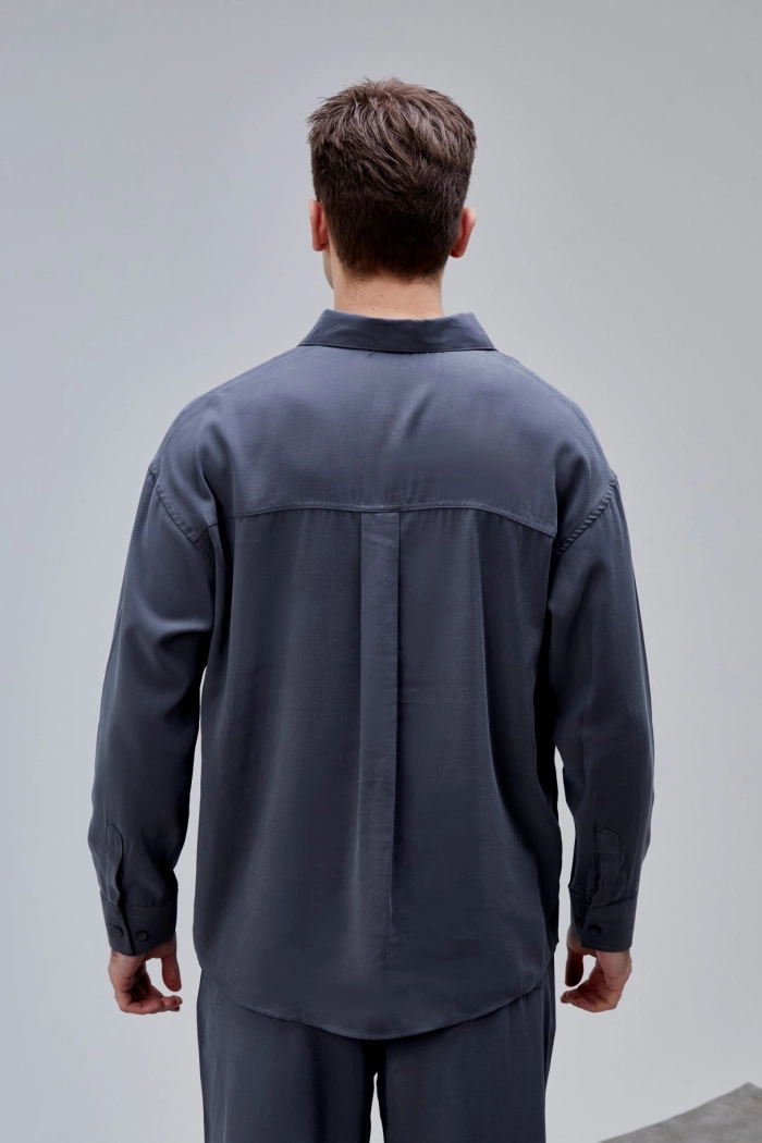 Antrasi̇t Renk Oversize Tensel Gömlek