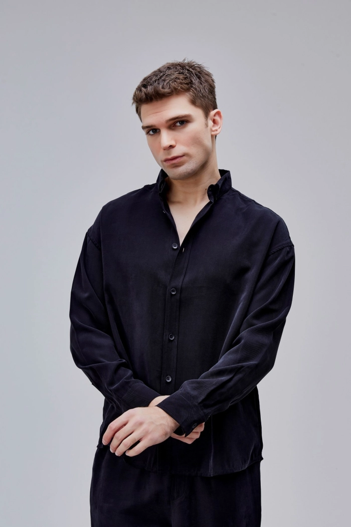 Siyah Renk Oversize Tensel Gömlek