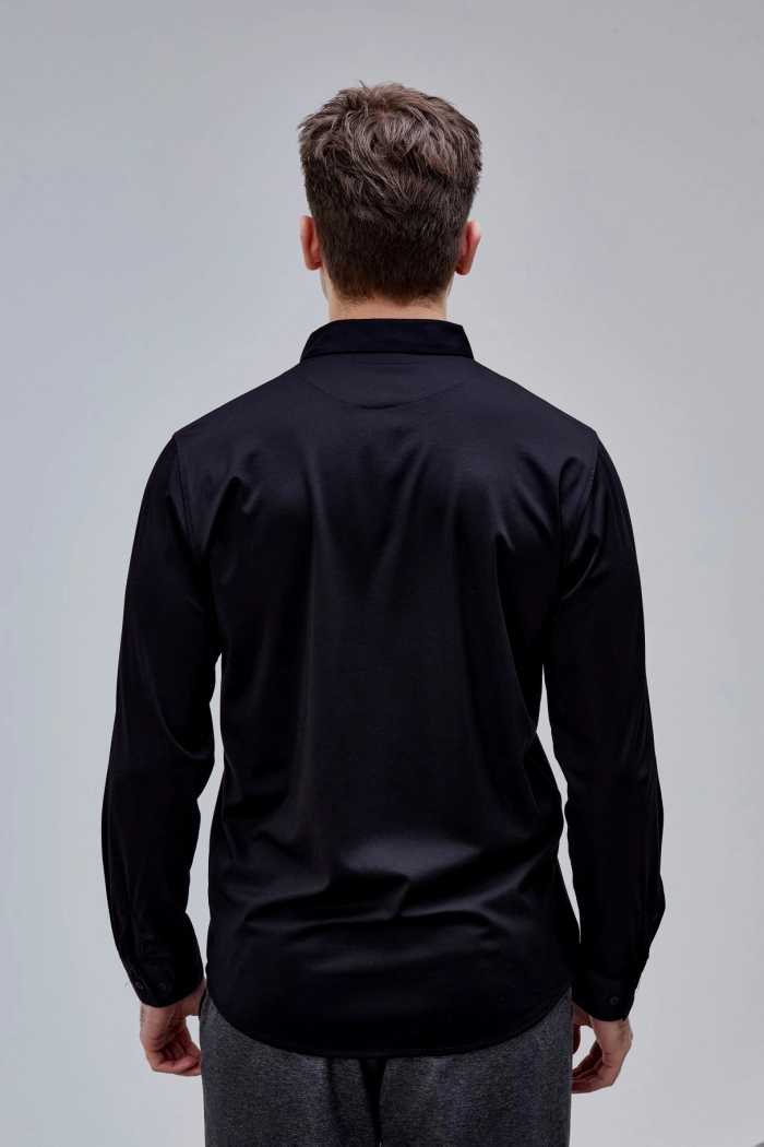 Siyah Renk Uzun Kol Polyester Gömlek