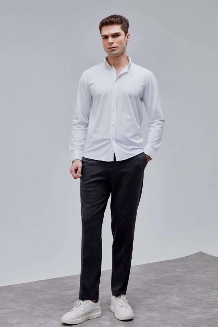 Beyaz Renk Uzun Kol Polyester Gömlek