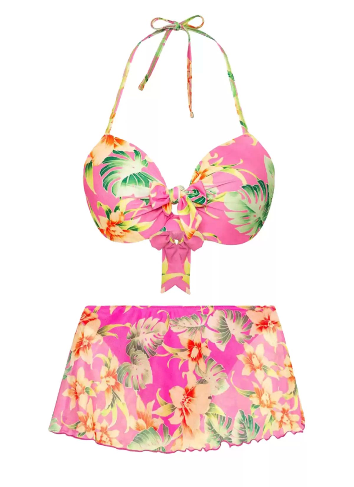Renkli Çiçek Desenli Etekli Bikini Takımı